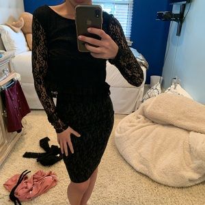 H&M Divided Black Lace Subtle Peplum Tiered Top